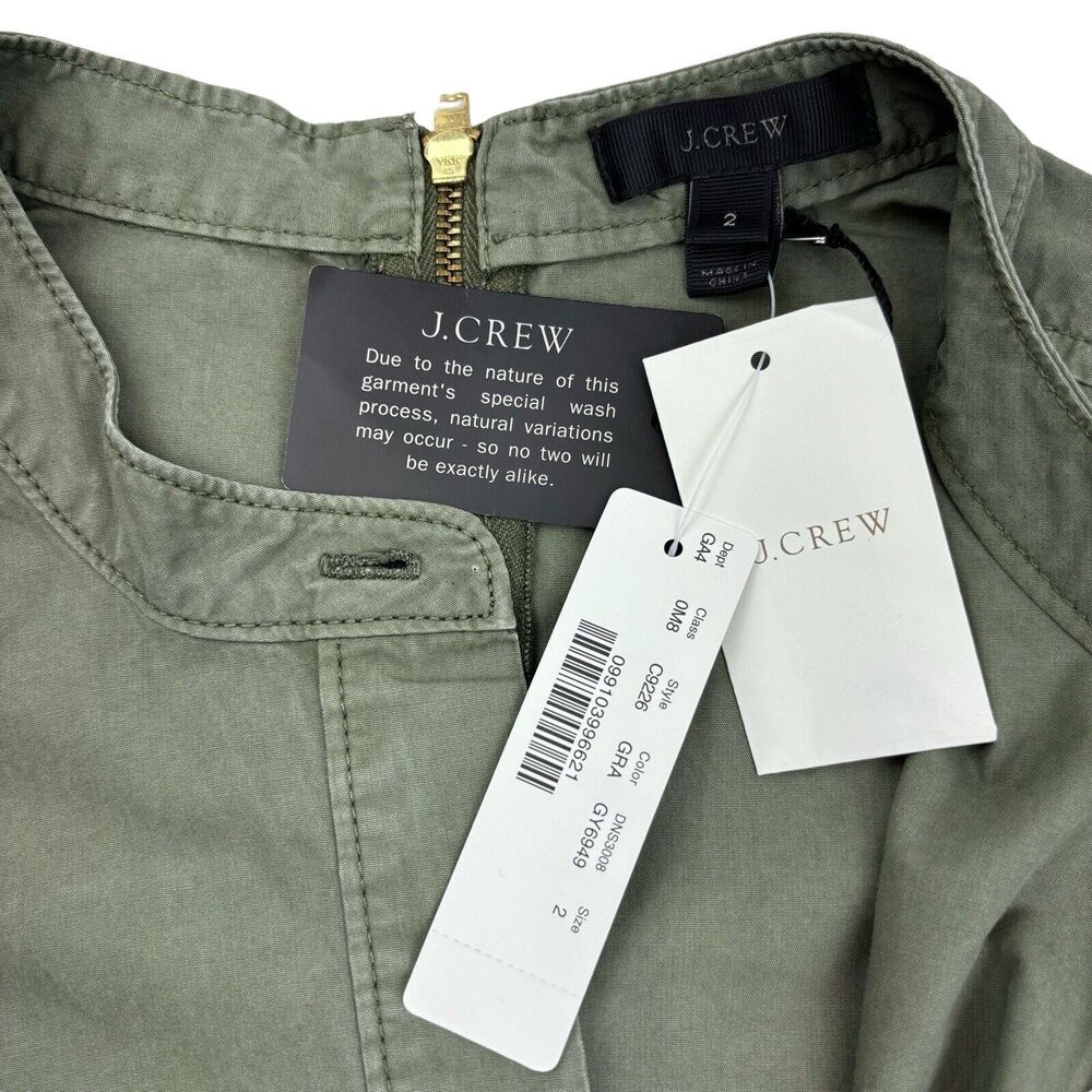 NWT J Crew Women’s Sz 2 Green Cap Sleeve‎ Cargo Shirt Dress. Pockets. Military - Picture 11 of 12